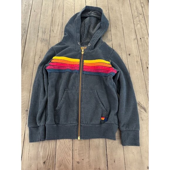 Aviator Nation KID'S 5 STRIPE HOODIE - Charcoal Size 6 - Picture 1 of 3